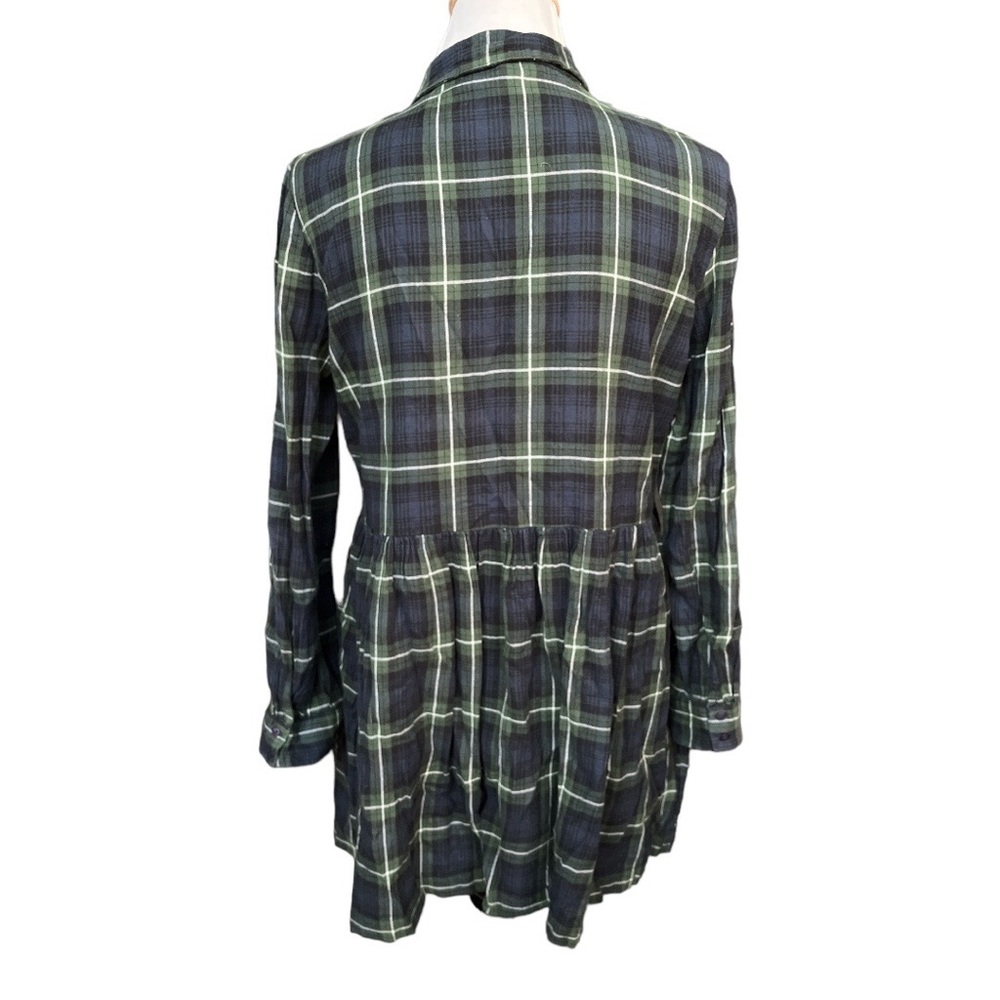 Zara Trafaluc Plaid and Floral Embroidered Flannel Mini Dress Green Blue Medium - Picture 2 of 7